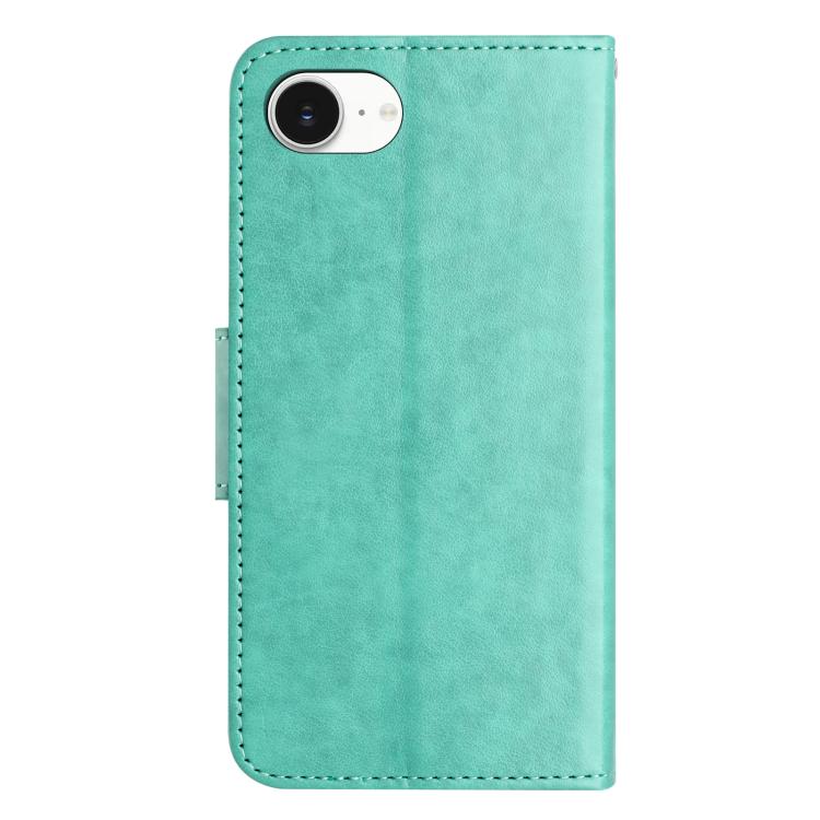 For iPhone 16e Butterfly Flower Pattern Flip Leather Phone Case(Green) - iPhone 16e Cases by buy2fix | Online Shopping UK | buy2fix