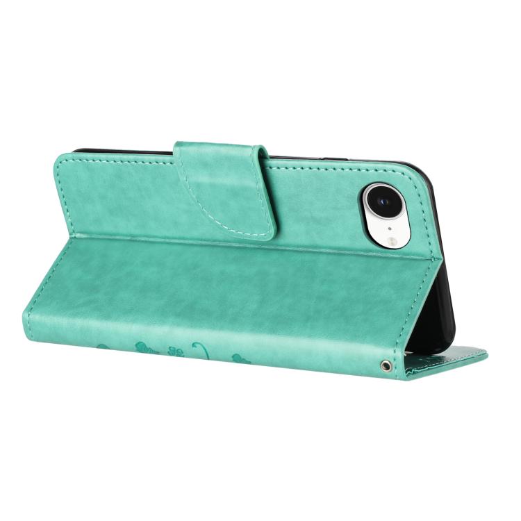 For iPhone 16e Butterfly Flower Pattern Flip Leather Phone Case(Green) - iPhone 16e Cases by buy2fix | Online Shopping UK | buy2fix