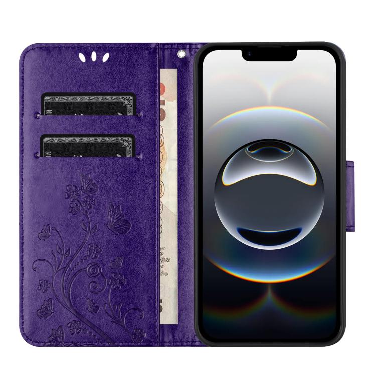 For iPhone 16e Butterfly Flower Pattern Flip Leather Phone Case(Dark Purple) - iPhone 16e Cases by buy2fix | Online Shopping UK | buy2fix