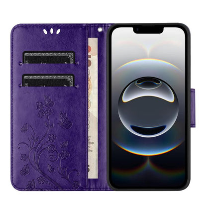 For iPhone 16e Butterfly Flower Pattern Flip Leather Phone Case(Dark Purple) - iPhone 16e Cases by buy2fix | Online Shopping UK | buy2fix
