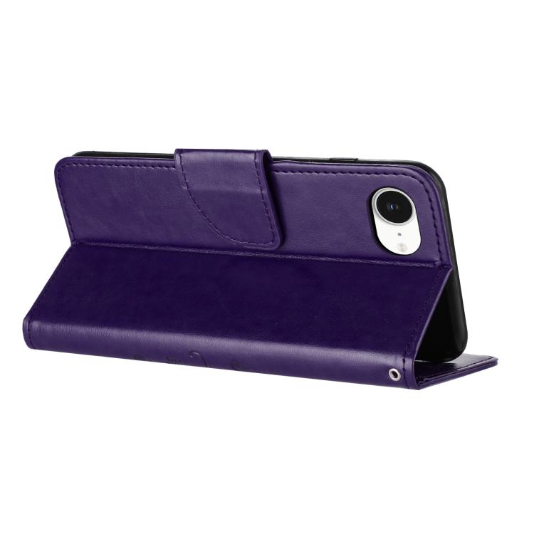 For iPhone 16e Butterfly Flower Pattern Flip Leather Phone Case(Dark Purple) - iPhone 16e Cases by buy2fix | Online Shopping UK | buy2fix