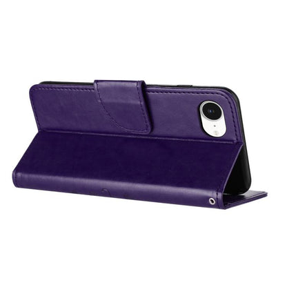 For iPhone 16e Butterfly Flower Pattern Flip Leather Phone Case(Dark Purple) - iPhone 16e Cases by buy2fix | Online Shopping UK | buy2fix