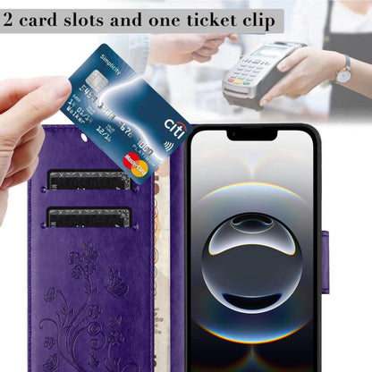 For iPhone 16e Butterfly Flower Pattern Flip Leather Phone Case(Dark Purple) - iPhone 16e Cases by buy2fix | Online Shopping UK | buy2fix