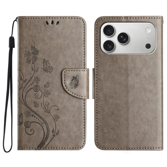 For iPhone 18 Pro Max / 17 Pro Max Butterfly Flower Pattern Flip Leather Phone Case(Grey)