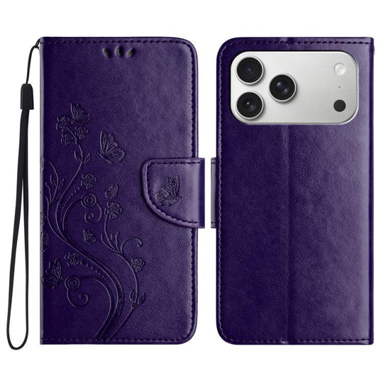 For iPhone 18 Pro Max / 17 Pro Max Butterfly Flower Pattern Flip Leather Phone Case(Dark Purple)