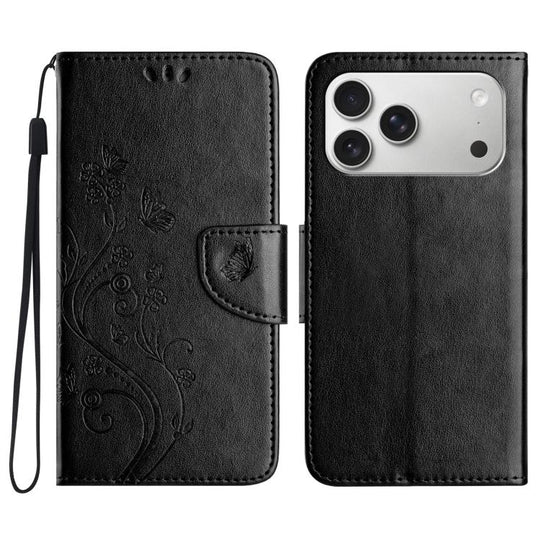 For iPhone 18 Pro Max / 17 Pro Max Butterfly Flower Pattern Flip Leather Phone Case(Black)