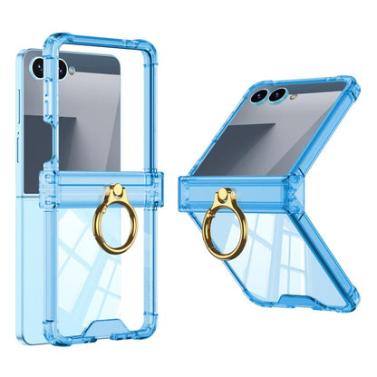 For Samsung Galaxy Z Flip7 5G Gkk Airbag Hinge Silicone Phone Case with Ring Holder(Transparent Blue) - Galaxy Z Flip7 5G Cases by GKK | Online Shopping UK | buy2fix