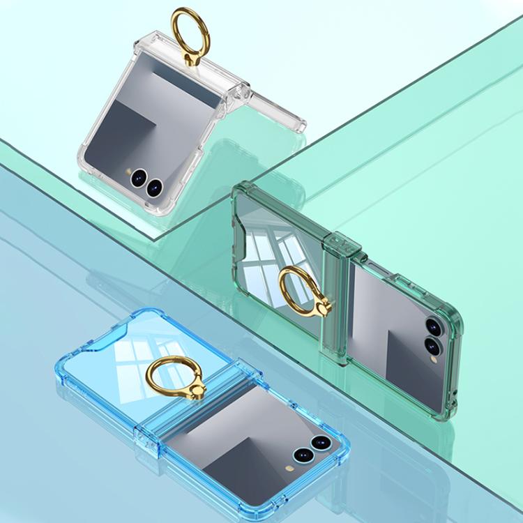 For Samsung Galaxy Z Flip7 5G Gkk Airbag Hinge Silicone Phone Case with Ring Holder(Transparent Blue) - Galaxy Z Flip7 5G Cases by GKK | Online Shopping UK | buy2fix