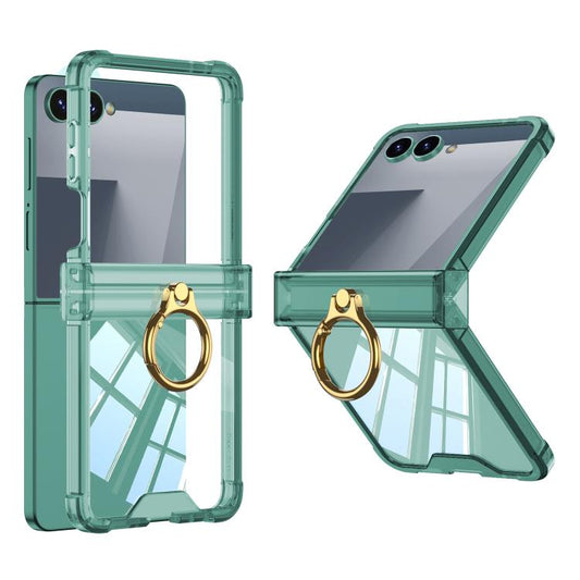 For Samsung Galaxy Z Flip7 5G Gkk Airbag Hinge Silicone Phone Case with Ring Holder(Transparent Green) - Galaxy Z Flip7 5G Cases by GKK | Online Shopping UK | buy2fix