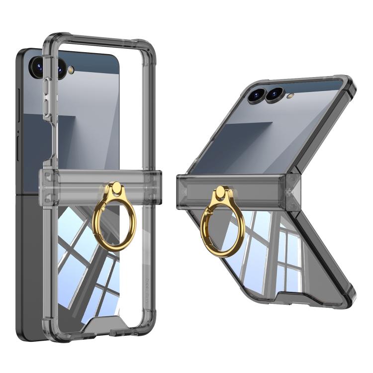 For Samsung Galaxy Z Flip7 5G Gkk Airbag Hinge Silicone Phone Case with Ring Holder(Transparent Black) - Galaxy Z Flip7 5G Cases by GKK | Online Shopping UK | buy2fix
