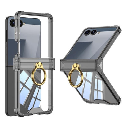 For Samsung Galaxy Z Flip7 5G Gkk Airbag Hinge Silicone Phone Case with Ring Holder(Transparent Black) - Galaxy Z Flip7 5G Cases by GKK | Online Shopping UK | buy2fix