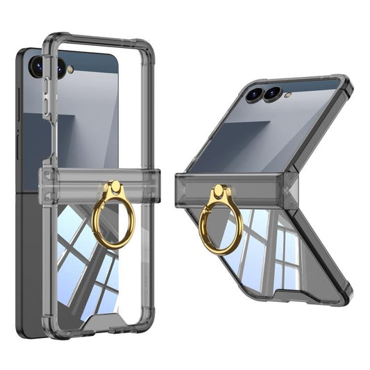 For Samsung Galaxy Z Flip7 5G Gkk Airbag Hinge Silicone Phone Case with Ring Holder(Transparent Black) - Galaxy Z Flip7 5G Cases by GKK | Online Shopping UK | buy2fix