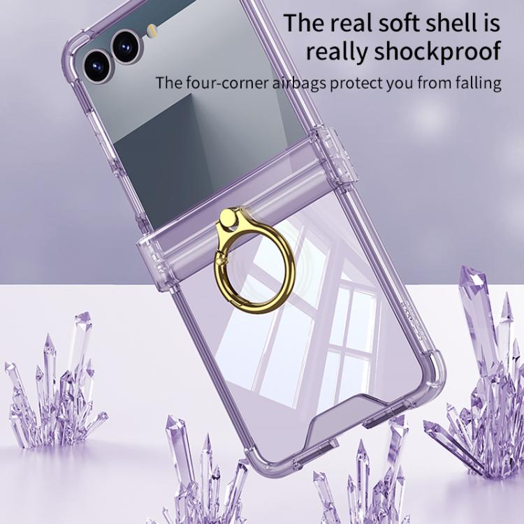 For Samsung Galaxy Z Flip7 5G Gkk Airbag Hinge Silicone Phone Case with Ring Holder(Transparent Black) - Galaxy Z Flip7 5G Cases by GKK | Online Shopping UK | buy2fix