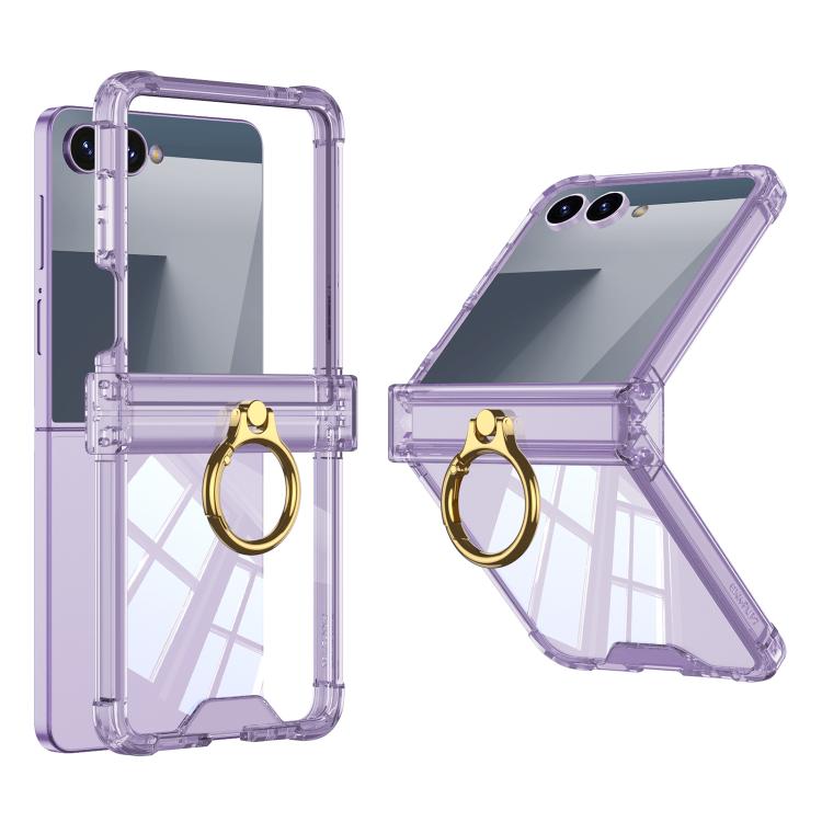 For Samsung Galaxy Z Flip7 5G Gkk Airbag Hinge Silicone Phone Case with Ring Holder(Transparent Purple) - Galaxy Z Flip7 5G Cases by GKK | Online Shopping UK | buy2fix