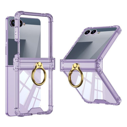 For Samsung Galaxy Z Flip7 5G Gkk Airbag Hinge Silicone Phone Case with Ring Holder(Transparent Purple) - Galaxy Z Flip7 5G Cases by GKK | Online Shopping UK | buy2fix