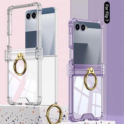 For Samsung Galaxy Z Flip7 5G Gkk Airbag Hinge Silicone Phone Case with Ring Holder(Transparent) - Galaxy Z Flip7 5G Cases by GKK | Online Shopping UK | buy2fix