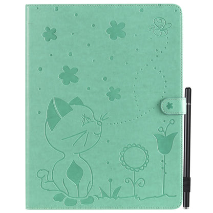 For iPad Pro 12.9 (2020) & (2018) Cat Bee Embossing Pattern Horizontal Flip Leather Tablet Case with Holder & Card Slots & Wallet & Pen Slot(Green) - iPad Pro 12.9 (2020) Cases by buy2fix | Online Shopping UK | buy2fix