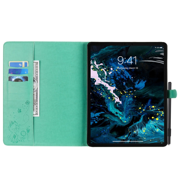 For iPad Pro 12.9 (2020) & (2018) Cat Bee Embossing Pattern Horizontal Flip Leather Tablet Case with Holder & Card Slots & Wallet & Pen Slot(Green) - iPad Pro 12.9 (2020) Cases by buy2fix | Online Shopping UK | buy2fix