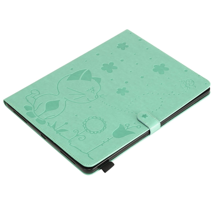 For iPad Pro 12.9 (2020) & (2018) Cat Bee Embossing Pattern Horizontal Flip Leather Tablet Case with Holder & Card Slots & Wallet & Pen Slot(Green) - iPad Pro 12.9 (2020) Cases by buy2fix | Online Shopping UK | buy2fix
