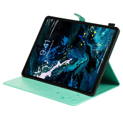 For iPad Pro 12.9 (2020) & (2018) Cat Bee Embossing Pattern Horizontal Flip Leather Tablet Case with Holder & Card Slots & Wallet & Pen Slot(Green) - iPad Pro 12.9 (2020) Cases by buy2fix | Online Shopping UK | buy2fix