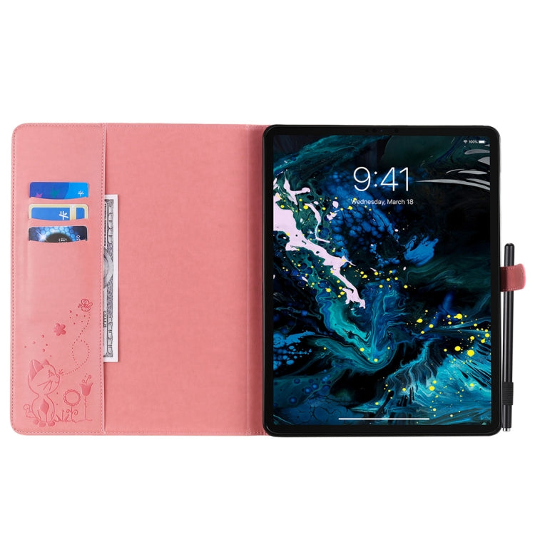 For iPad Pro 12.9 (2020) & (2018) Cat Bee Embossing Pattern Horizontal Flip Leather Tablet Case with Holder & Card Slots & Wallet & Pen Slot(Pink) - iPad Pro 12.9 (2020) Cases by buy2fix | Online Shopping UK | buy2fix