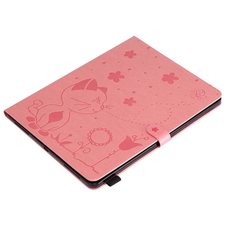 For iPad Pro 12.9 (2020) & (2018) Cat Bee Embossing Pattern Horizontal Flip Leather Tablet Case with Holder & Card Slots & Wallet & Pen Slot(Pink) - iPad Pro 12.9 (2020) Cases by buy2fix | Online Shopping UK | buy2fix