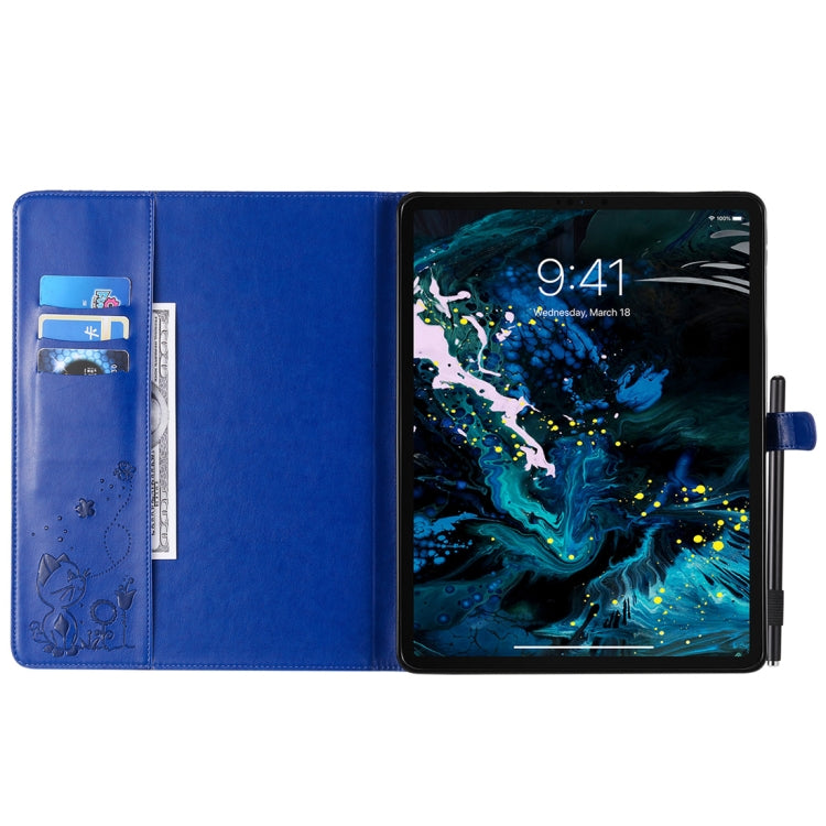 For iPad Pro 12.9 (2020) & (2018) Cat Bee Embossing Pattern Horizontal Flip Leather Tablet Case with Holder & Card Slots & Wallet & Pen Slot(Blue) - iPad Pro 12.9 (2020) Cases by buy2fix | Online Shopping UK | buy2fix