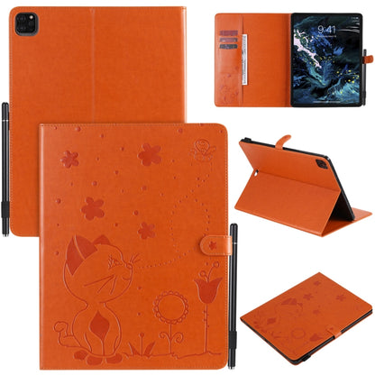 For iPad Pro 12.9 (2020) & (2018) Cat Bee Embossing Pattern Horizontal Flip Leather Tablet Case with Holder & Card Slots & Wallet & Pen Slot(Orange) - iPad Pro 12.9 (2020) Cases by buy2fix | Online Shopping UK | buy2fix