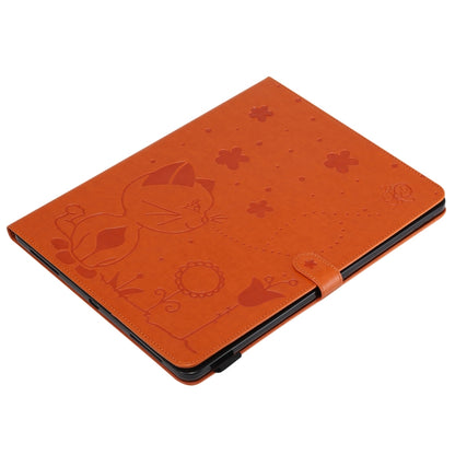 For iPad Pro 12.9 (2020) & (2018) Cat Bee Embossing Pattern Horizontal Flip Leather Tablet Case with Holder & Card Slots & Wallet & Pen Slot(Orange) - iPad Pro 12.9 (2020) Cases by buy2fix | Online Shopping UK | buy2fix