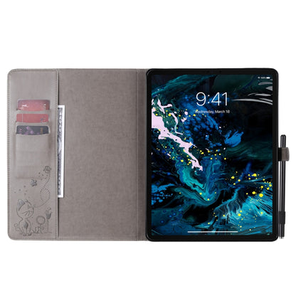 For iPad Pro 12.9 (2020) & (2018) Cat Bee Embossing Pattern Horizontal Flip Leather Tablet Case with Holder & Card Slots & Wallet & Pen Slot(Grey) - iPad Pro 12.9 (2020) Cases by buy2fix | Online Shopping UK | buy2fix