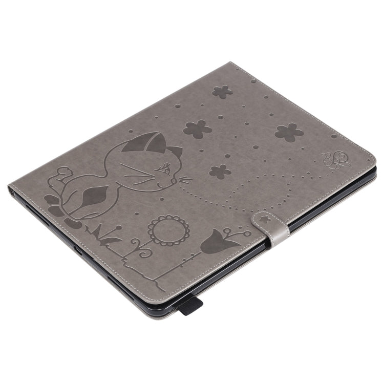 For iPad Pro 12.9 (2020) & (2018) Cat Bee Embossing Pattern Horizontal Flip Leather Tablet Case with Holder & Card Slots & Wallet & Pen Slot(Grey) - iPad Pro 12.9 (2020) Cases by buy2fix | Online Shopping UK | buy2fix