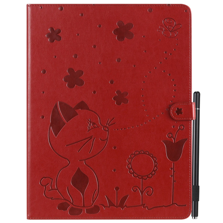 For iPad Pro 12.9 (2020) & (2018) Cat Bee Embossing Pattern Horizontal Flip Leather Tablet Case with Holder & Card Slots & Wallet & Pen Slot(Red) - iPad Pro 12.9 (2020) Cases by buy2fix | Online Shopping UK | buy2fix
