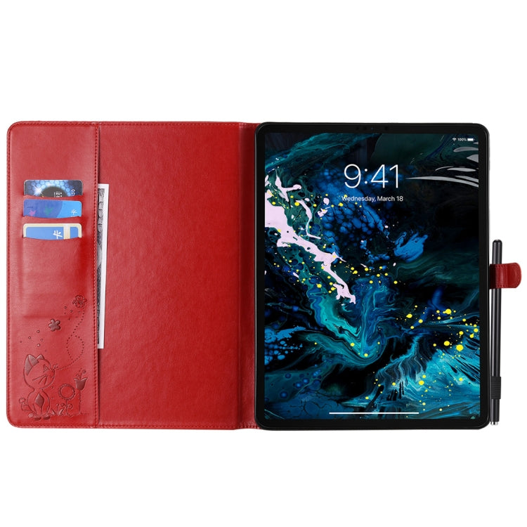 For iPad Pro 12.9 (2020) & (2018) Cat Bee Embossing Pattern Horizontal Flip Leather Tablet Case with Holder & Card Slots & Wallet & Pen Slot(Red) - iPad Pro 12.9 (2020) Cases by buy2fix | Online Shopping UK | buy2fix