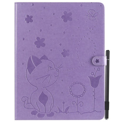 For iPad Pro 12.9 (2020) & (2018) Cat Bee Embossing Pattern Horizontal Flip Leather Tablet Case with Holder & Card Slots & Wallet & Pen Slot(Purple) - iPad Pro 12.9 (2020) Cases by buy2fix | Online Shopping UK | buy2fix