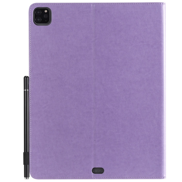 For iPad Pro 12.9 (2020) & (2018) Cat Bee Embossing Pattern Horizontal Flip Leather Tablet Case with Holder & Card Slots & Wallet & Pen Slot(Purple) - iPad Pro 12.9 (2020) Cases by buy2fix | Online Shopping UK | buy2fix