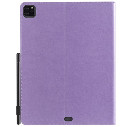 For iPad Pro 12.9 (2020) & (2018) Cat Bee Embossing Pattern Horizontal Flip Leather Tablet Case with Holder & Card Slots & Wallet & Pen Slot(Purple) - iPad Pro 12.9 (2020) Cases by buy2fix | Online Shopping UK | buy2fix