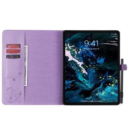 For iPad Pro 12.9 (2020) & (2018) Cat Bee Embossing Pattern Horizontal Flip Leather Tablet Case with Holder & Card Slots & Wallet & Pen Slot(Purple) - iPad Pro 12.9 (2020) Cases by buy2fix | Online Shopping UK | buy2fix