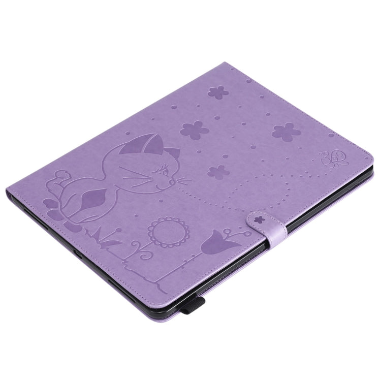 For iPad Pro 12.9 (2020) & (2018) Cat Bee Embossing Pattern Horizontal Flip Leather Tablet Case with Holder & Card Slots & Wallet & Pen Slot(Purple) - iPad Pro 12.9 (2020) Cases by buy2fix | Online Shopping UK | buy2fix