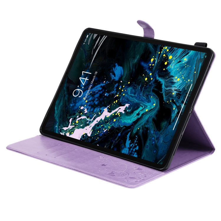 For iPad Pro 12.9 (2020) & (2018) Cat Bee Embossing Pattern Horizontal Flip Leather Tablet Case with Holder & Card Slots & Wallet & Pen Slot(Purple) - iPad Pro 12.9 (2020) Cases by buy2fix | Online Shopping UK | buy2fix