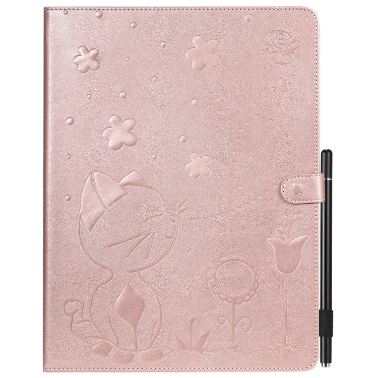 For iPad Pro 12.9 (2020) & (2018) Cat Bee Embossing Pattern Horizontal Flip Leather Tablet Case with Holder & Card Slots & Wallet & Pen Slot(Rose Gold) - iPad Pro 12.9 (2020) Cases by buy2fix | Online Shopping UK | buy2fix