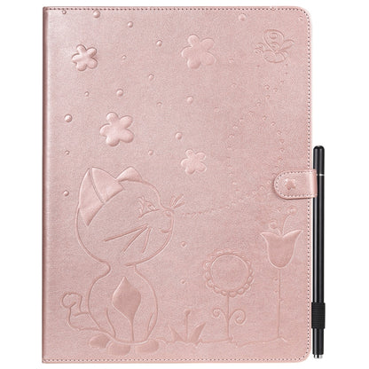 For iPad Pro 12.9 (2020) & (2018) Cat Bee Embossing Pattern Horizontal Flip Leather Tablet Case with Holder & Card Slots & Wallet & Pen Slot(Rose Gold) - iPad Pro 12.9 (2020) Cases by buy2fix | Online Shopping UK | buy2fix