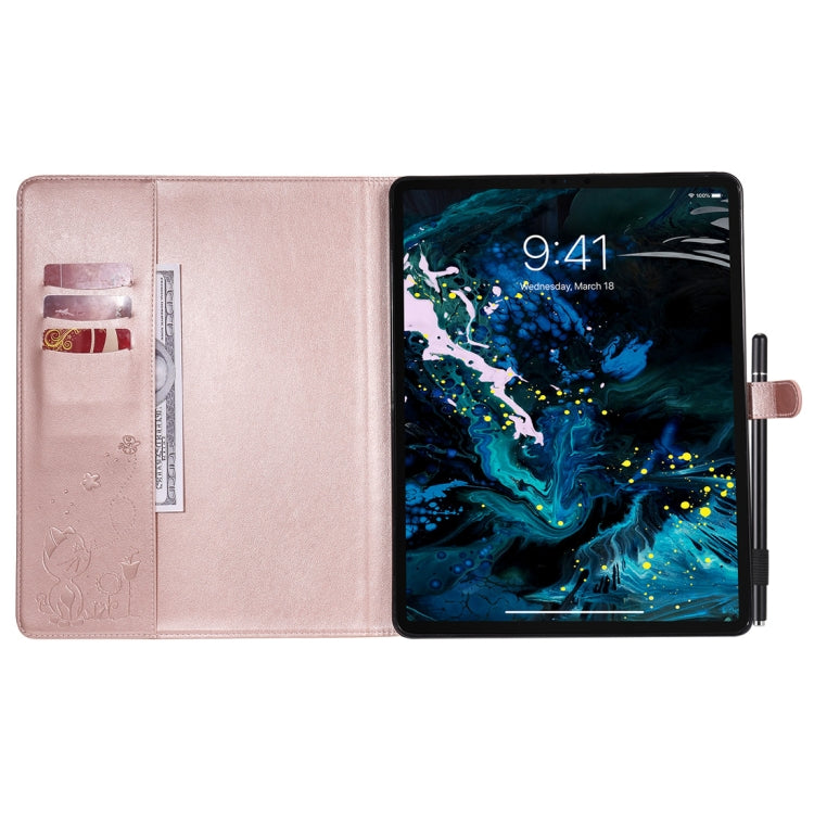 For iPad Pro 12.9 (2020) & (2018) Cat Bee Embossing Pattern Horizontal Flip Leather Tablet Case with Holder & Card Slots & Wallet & Pen Slot(Rose Gold) - iPad Pro 12.9 (2020) Cases by buy2fix | Online Shopping UK | buy2fix