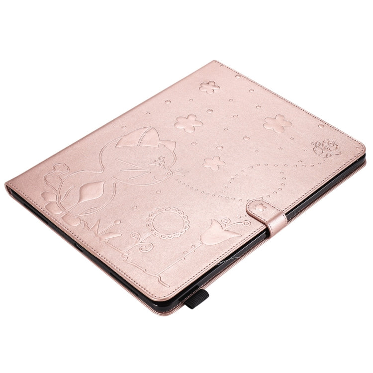 For iPad Pro 12.9 (2020) & (2018) Cat Bee Embossing Pattern Horizontal Flip Leather Tablet Case with Holder & Card Slots & Wallet & Pen Slot(Rose Gold) - iPad Pro 12.9 (2020) Cases by buy2fix | Online Shopping UK | buy2fix