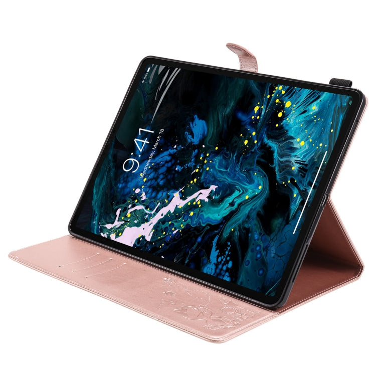 For iPad Pro 12.9 (2020) & (2018) Cat Bee Embossing Pattern Horizontal Flip Leather Tablet Case with Holder & Card Slots & Wallet & Pen Slot(Rose Gold) - iPad Pro 12.9 (2020) Cases by buy2fix | Online Shopping UK | buy2fix