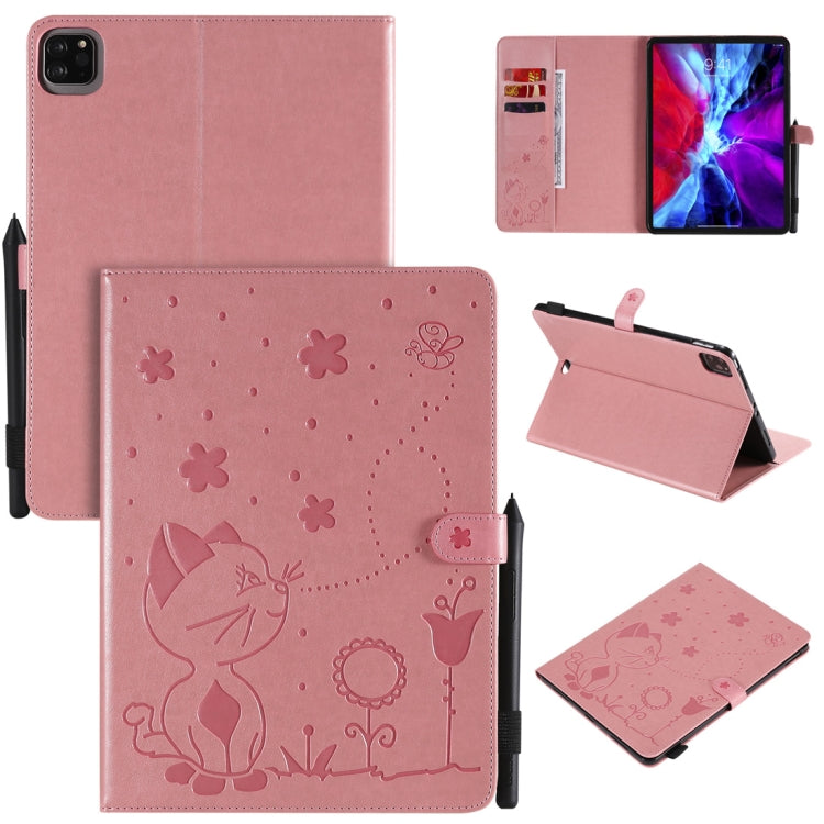 For iPad Pro 11 (2020) & (2018) Cat Bee Embossing Pattern Horizontal Flip Leather Tablet Case with Holder & Card Slots & Wallet & Pen Slot & Wake-up / Sleep Function(Pink) - iPad Pro 11 (2020) Cases by buy2fix | Online Shopping UK | buy2fix