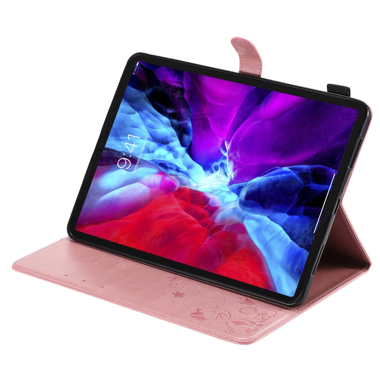 For iPad Pro 11 (2020) & (2018) Cat Bee Embossing Pattern Horizontal Flip Leather Tablet Case with Holder & Card Slots & Wallet & Pen Slot & Wake-up / Sleep Function(Pink) - iPad Pro 11 (2020) Cases by buy2fix | Online Shopping UK | buy2fix