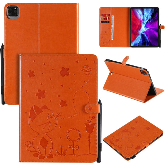 For iPad Pro 11 (2020) & (2018) Cat Bee Embossing Pattern Horizontal Flip Leather Tablet Case with Holder & Card Slots & Wallet & Pen Slot & Wake-up / Sleep Function(Orange) - iPad Pro 11 (2020) Cases by buy2fix | Online Shopping UK | buy2fix