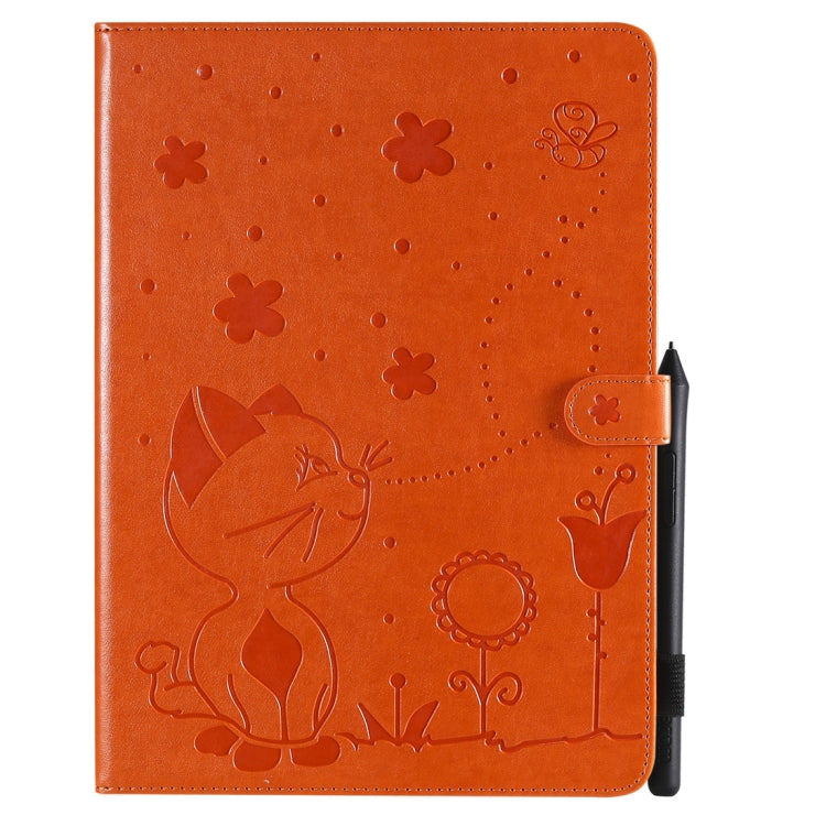For iPad Pro 11 (2020) & (2018) Cat Bee Embossing Pattern Horizontal Flip Leather Tablet Case with Holder & Card Slots & Wallet & Pen Slot & Wake-up / Sleep Function(Orange) - iPad Pro 11 (2020) Cases by buy2fix | Online Shopping UK | buy2fix