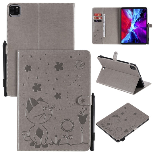 For iPad Pro 11 (2020) & (2018) Cat Bee Embossing Pattern Horizontal Flip Leather Tablet Case with Holder & Card Slots & Wallet & Pen Slot & Wake-up / Sleep Function(Grey) - iPad Pro 11 (2020) Cases by buy2fix | Online Shopping UK | buy2fix