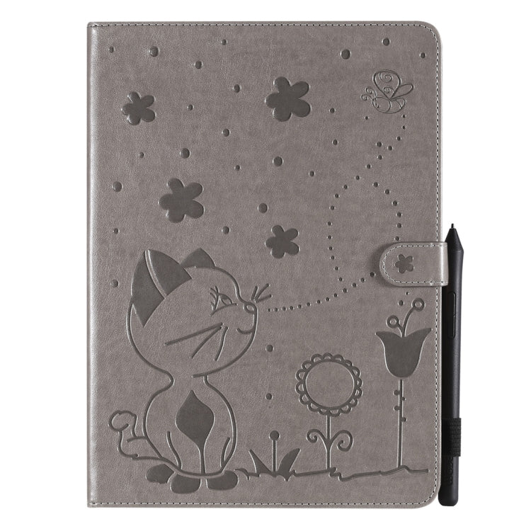 For iPad Pro 11 (2020) & (2018) Cat Bee Embossing Pattern Horizontal Flip Leather Tablet Case with Holder & Card Slots & Wallet & Pen Slot & Wake-up / Sleep Function(Grey) - iPad Pro 11 (2020) Cases by buy2fix | Online Shopping UK | buy2fix